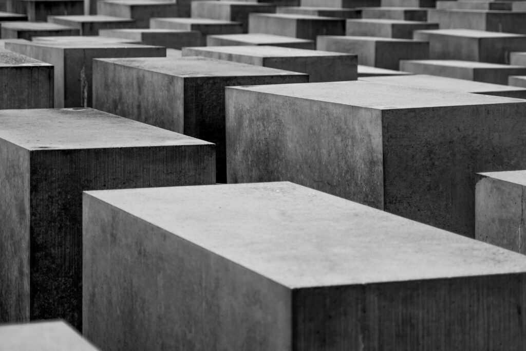 Berlin Holocaust Memorial with grey concrete slabs